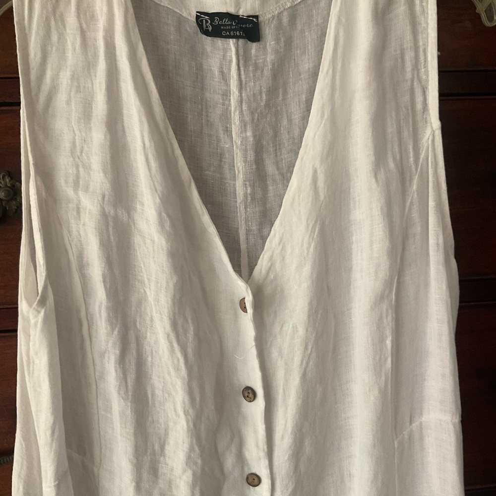 Lovely White Linen Ankle Length Sleeveless Dress- button front - L - Picture 2 of 5